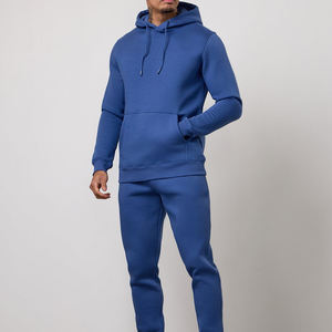 Ensemble de survêtement unisexe bleu, pantalon de jogging décontracté, couleur unie, manches longues, coton mi-lourd, vêtements d'hiver, poches latérales, à capuche - Product Image 3