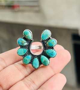 Wholesale Handmade 925 Sterling Silver Turquoise Horseshoe Cluster <b>Ring</b> Opaque Gemstone <b>Statement</b> <b>Rings</b> For Women Bulk Supplier - Product Image 6