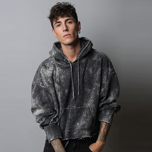 Sudadera con capucha para hombre, de manga larga, corta, lavada, estilo urbano de invierno, con hombros caídos, top corto de moda para hombre - Product Image 1