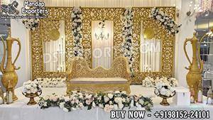Luxury Golden Fiber <b>Frames</b> Panel for Stage Decor Premium Indian Wedding Reception Stage Royal Wedding Sofa Backdrop Ireland - Product Image 3