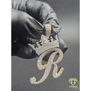 Collar con Colgante de Corona con Inicial 'R' de Diamante Cultivado en Laboratorio, Cadena Hip Hop con Incrustaciones de Diamantes, Collar con Letra Personalizada, Joyería de Lujo para Regalo - Product Image 3