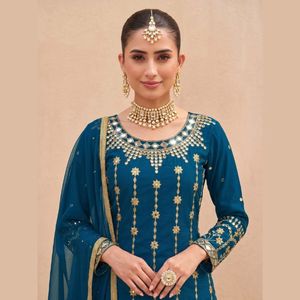 Heavy Britaline Soft Silk Elegant <b>Top</b> Bottom Set With Real Mirror Embroidery <b>Net</b> Dupatta Ready To Wear Suit By Royal Export - Product Image 5