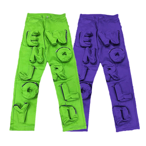Pantalon de jogging évasé en molleton léger, style streetwear, avec motifs imprimés personnalisés, effet délavé à l'acide, coupe vintage et décontractée - Product Image 1