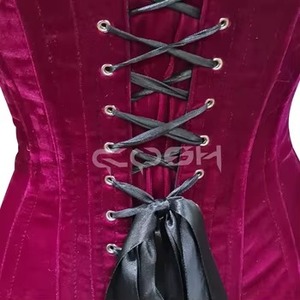Top Bustier Steampunk de Terciopelo Rojo Vino con Escote Corazón y Diseño con Cordones, Estilo Burlesque - Product Image 5