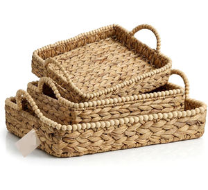 Sisu Handicraft Set 3 Handwoven Water Hyacinth Storage <b>Baskets</b> <b>Trays</b> for Toilet Living Room Nursery Organization - Product Image 1