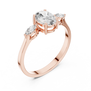 Bague de fiançailles en moissanite or rose taille ovale avec pierres latérales marquise, bague de mariage solitaire classique pour femme, bijoux personnalisés - Product Image 4