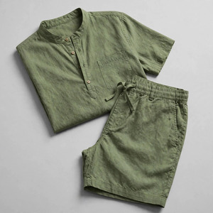 2026 Wholesale Summer Men's Casual Shorts <b>Set</b> Plain Color Solid 100% Cotton Jersey Quick Dry Knitted Customized Logo <b>Twin</b> <b>Set</b> - Product Image 4