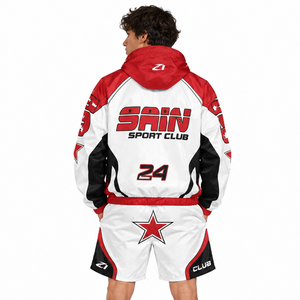 Veste coupe-vent tendance personnalisée en deux pièces, style racer, fermeture éclair, nylon, polyester, streetwear, survêtement pour homme, coupe-vent léger, sweat à capuche - Product Image 2