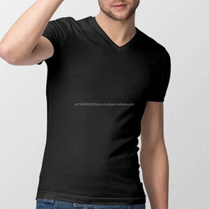T-shirts pour hommes en coton 100% de haute qualité, couleur unie, col en V, manches courtes, poids lourd, stock en vrac - Product Image 4