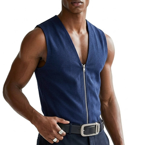 Custom Wholesale Stylish Men's Zip Up Tank <b>Top</b> Streetwear Fashion Casual Wear Sleeveless V-Neck Private Label Tank <b>Tops</b> For Men - Product Image 3
