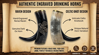 Mug à boire authentique en corne de buffle gravée, style Viking, sculpté à la main, récipient médiéval pour hydromel, avec logo personnalisé, verre à bière de bar