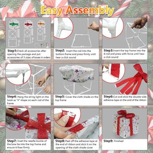 Set of 3 Christmas Lighted Gift <b>Boxes</b> 50 LED Christmas Box Decorations Ribbon Bows IP44 Waterproof for Xmas <b>Present</b> Ornament - Product Image 3