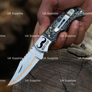 มีดพับ UA Supplies รุ่น Industrial Grade Copper Damascus Steel Artisan Pocket Knife ด้ามจับ G10 Micarta ใบมีดแบบ Clip Point พับได้ ดีไซน์ดั้งเดิม - Product Image 3