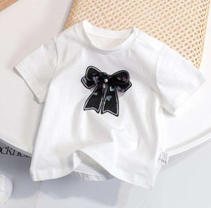 T-shirt décontracté d'été à manches courtes pour filles, col rond, uni, 100 % coton, style occidental pour enfants - Product Image 5