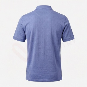 Polo homme bleu à manches courtes en coton Oxford avec poche, coupe décontractée, couleur unie, infroissable, design tissé - Product Image 2