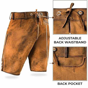 Wholesale <b>Men</b> Genuine Leather Lederhosen Tan Brown Bavarian Oktoberfest Embroidered German Leather <b>Shorts</b> Custom OEM - Product Image 2
