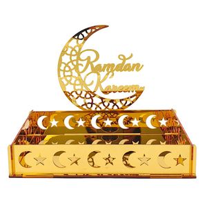 Nouveau Plateau de Service Artistique en Bois Tendance pour Fêtes Aïd Moubarak – Présentoir Alimentaire et Plateau à Desserts/Pâtisseries - Product Image 1