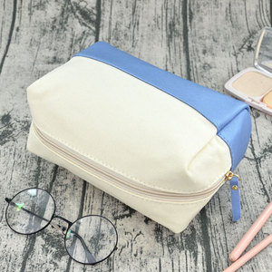 Minimalist Rectangle Canvas Toiletry Bag <b>White</b> Orange Portable Storage Pouch for Travel and Daily Use - Product Image 5