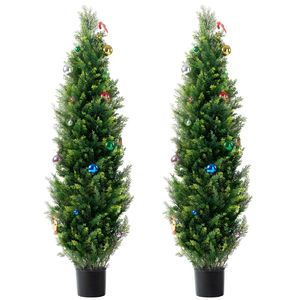 Albero Topiario Artificiale di Cedro Alto 60 Pollici con Foglie Extra, Vaso Incluso, Pino Cipresso Finto Sempreverde per Esterni, Confezione da 2 - Product Image 6