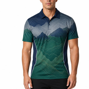 Everyday Comfort Green Gradient Polo Shirt Soft Lightweight Fabric <b>Classic</b> Fit Short Sleeve Stylish Daily Clothing - Product Image 1