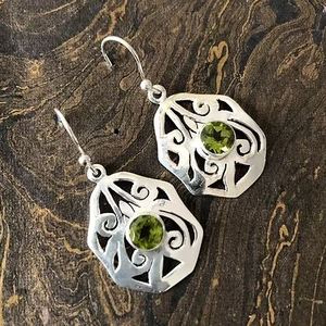 Women's Silver Classic Geometric Peridot Gemstone Drop <b>Earrings</b> Hexagon Shape <b>Green</b> Stone Bohemian Jewelry Everyday Wear - Product Image 2