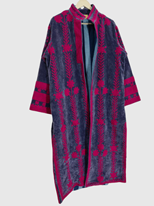 Veste en velours grande taille, manteau géométrique brodé à la main, col châle, veste longue, manches trois-quarts, vêtement d'automne - Product Image 4