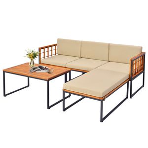 Ensemble de meubles de patio en bois d'acacia, 5 pièces, avec structure en métal robuste - Product Image 1