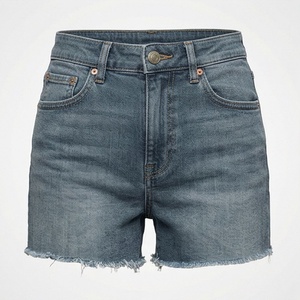 Shorts de mezclilla relajados para mujer, tiro alto, dobladillo sin rematar, cierre de cremallera, talla grande, sin elasticidad, transpirables, ropa casual de moda para mujer - Product Image 1