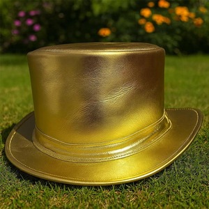 Premium quality custom Handmade Golden Leather Steampunk <b>Top</b> Hat with <b>Feathers</b> Cosplay Costume - Product Image 3