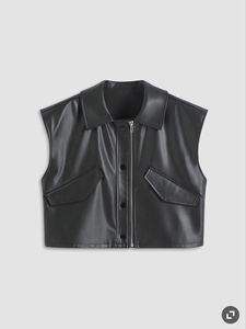 <b>Men's</b> Black Leather <b>Vest</b> V-neck Regular Length Casual Outerwear Solid Color Pockets High Street Style Winter Quick Dry - Product Image 5
