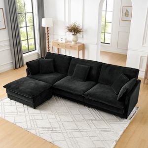 Divano Sezionale Moderno a L Convertibile a 4 Posti con Pouf Contenitore e Portasciugamani per Soggiorno - Product Image 3