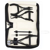 Kit d'outils pour extensions capillaires en acier inoxydable NOIR personnalisable avec marque personnalisée, comprenant des micro-anneaux, des perles, des pinces d'ouverture/fermeture et un crochet de tirage
