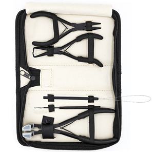 Kit de herramientas para extensiones de cabello de acero inoxidable NEGRO con marca personalizada, microanillos, abridor/cerrador de anillas, alicates, gancho de tracción, bucle, Pakistán - Product Image 3