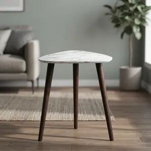 Table d'appoint moderne avec plateau en marbre et pieds en bois de manguier, design mid-century, meubles de salon faits à la main - Product Image 4