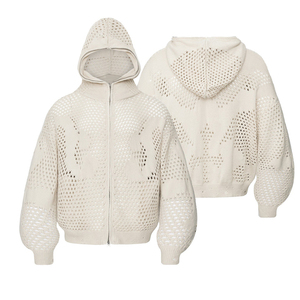 Sweat-shirt à capuche en tricot pour homme, motif gaufré, beige clair, coupe classique, 100% coton, écologique, avec poche imperméable - Product Image 1