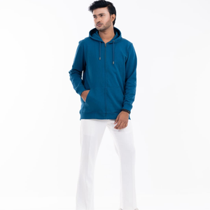 Sudadera con capucha azul para hombre, ecológica, de invierno, cómoda, de alta calidad, con cremallera frontal y logotipo, acogedora. - Product Image 1