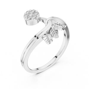 Anillo de oro macizo de 14k para mujer con diseño minimalista de hoja natural y diamante de corte redondo, ideal para regalo, compromiso, aniversario o boda. - Product Image 5