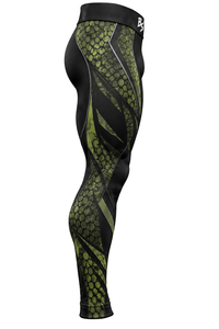 Leggings de compression noirs avec imprimé écailles vertes, taille haute, longueur intégrale, extensibles dans les quatre sens, en Spandex et Polyester, pour le yoga - Product Image 4