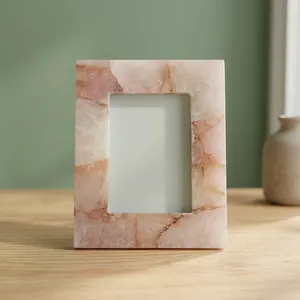 Handmade Stone Photo <b>Frame</b> Rectangular Vertical Tabletop Decorative Picture <b>Frame</b> <b>Pink</b> Agate quartz Modern Home Display - Product Image 5