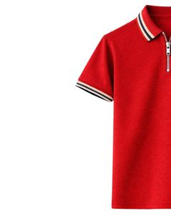 ผู้ผลิตเสื้อโปโลชายสีแดงแบบซิป ¼  คอริบ แขนสั้น สวมใส่สบาย รับผลิตตามสั่ง เสื้อผ้าฤดูร้อนสำหรับผู้ซื้อขายส่ง - Product Image 2