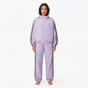 Best Quality Women's Oversized Nylon Activewear Full <b>Zip</b> Cropped Jacket Side Stripe Jogger Pants Two Piece Tracksuit Set - Product Image 5