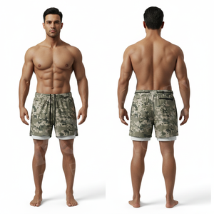 Apparel Clothing Custom Digital Camouflage Gym Shorts Double Layer Running Fitness Quick Dry <b>Compression</b> Training Shorts Men's - Product Image 3