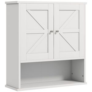 Armadietto Rustico Bianco Stile Fattoria con Ante Scorrevoli e Ripiano per Bagno - Product Image 1