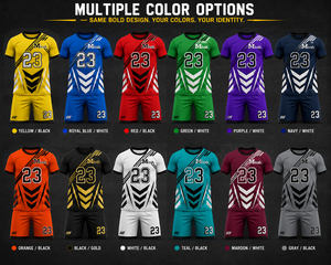 Conjunto de Camiseta de Fútbol Personalizada, 100% Poliéster, Secado Rápido, Unisex, Amarillo y Negro, Cuello en V, Manga Corta, Cintura Elástica, 220g, Nombre del Jugador Impreso - Product Image 3