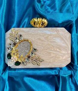 Pochette de soirée de luxe en résine pour femme, sac à main carré à motif floral, résistant à l'eau, tendance - Product Image 1