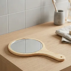 Wooden Hand <b>Mirror</b> Vintage Portable <b>Makeup</b> Vanity <b>Mirror</b> with Handle Handheld Dressing <b>Mirror</b> for <b>Travel</b> Home & Beauty - Product Image 5