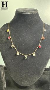 Collier chaîne de luxe multicolore avec breloques pendantes en pierres précieuses et serti arc-en-ciel pour femme - Product Image 6