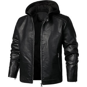 Men's Soft <b>Leather</b> Winter Motorcycle <b>Jacket</b> with <b>Long</b> Sleeves and Zipper Closure Breathable OEM Service - Product Image 2