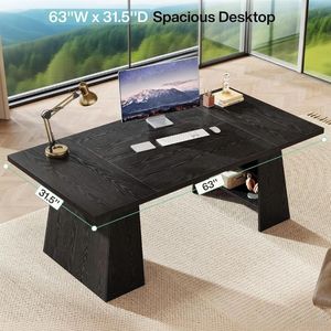 Moderna scrivania da 63 pollici Executive grande ufficio Computer scrivania con doppio piedistallo scaffali di stoccaggio semplice scrittura tavolo da conferenza - Product Image 2