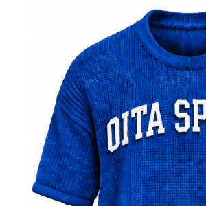 Royal <b>Blue</b> <b>Men</b> Knitted T Shirt Short Sleeve Crew Neck Textured Casual Top Custom Printed Streetwear Summer Fashion Wholesale - Product Image 6
